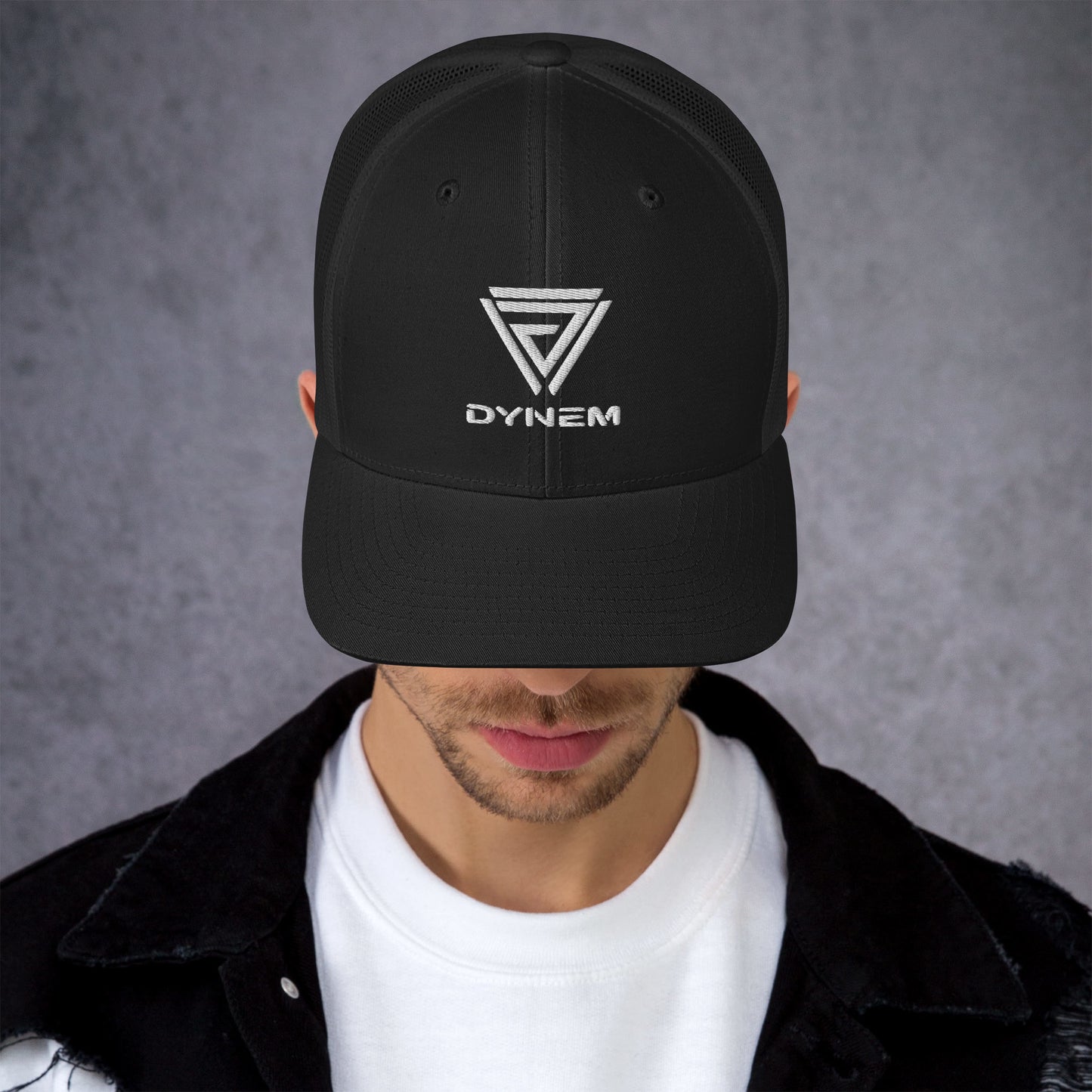 Dynem® Retro Trucker Hat in Black with White Dynem® Logo