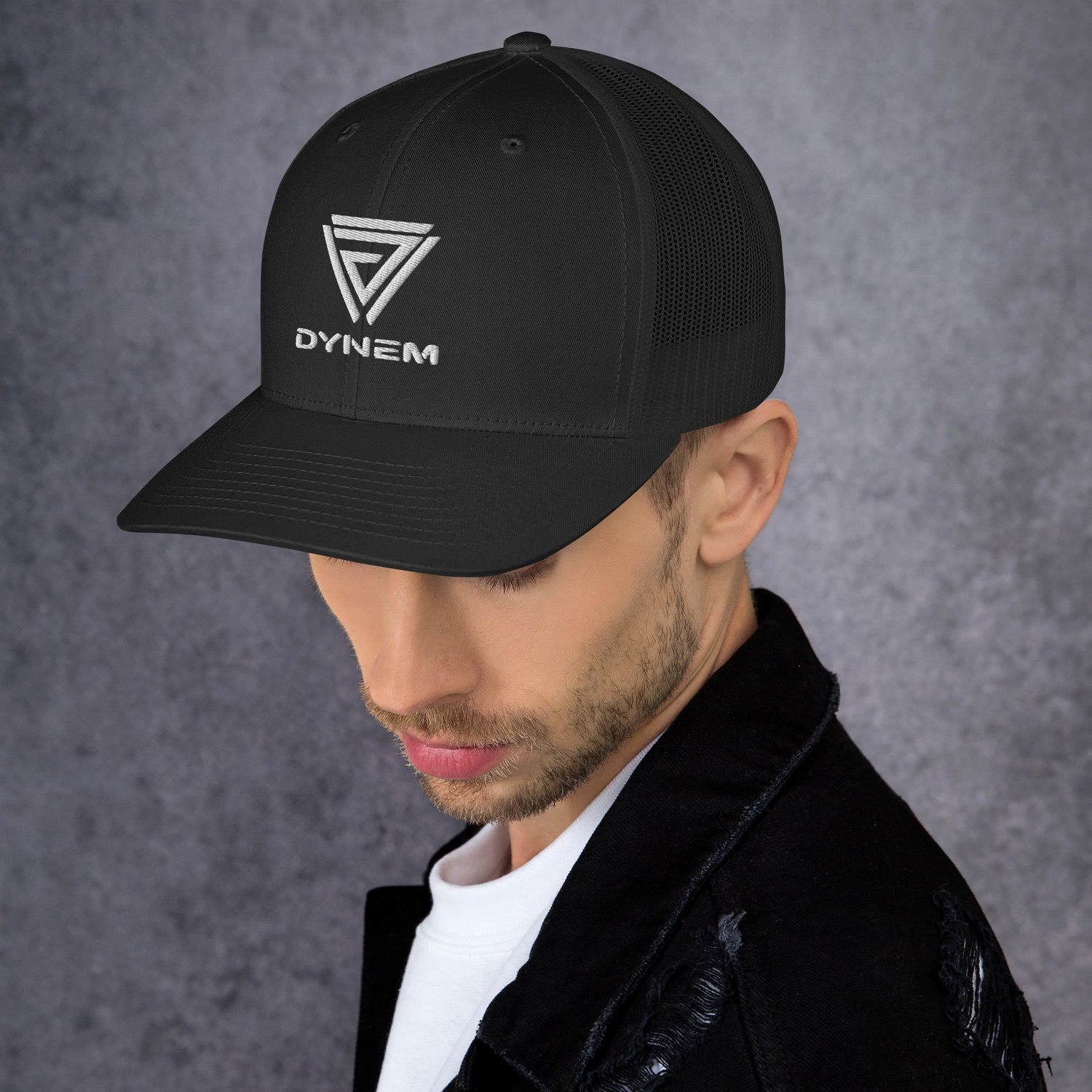 Dynem® Retro Trucker Hat in Black with White Dynem® Logo