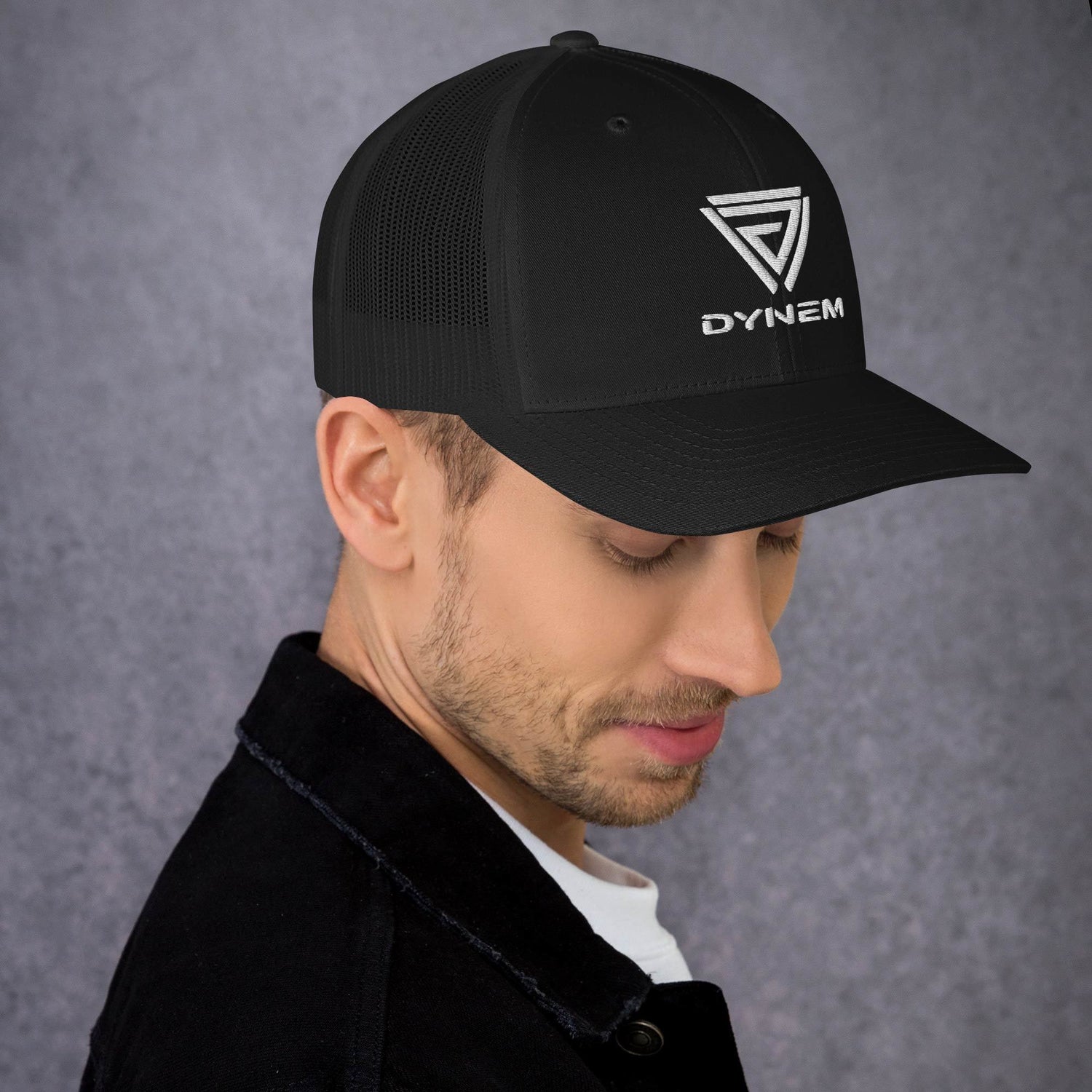 Dynem® Retro Trucker Hat in Black with White Dynem® Logo