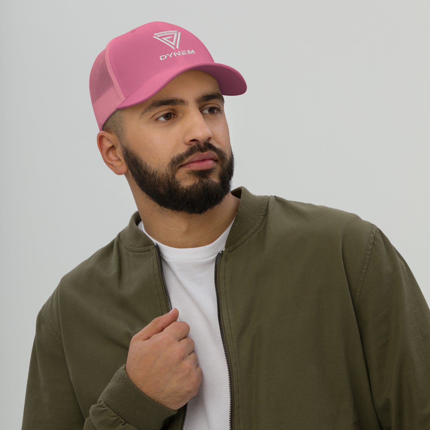 Dynem® Retro Trucker Hat in Pink with White Dynem® Logo